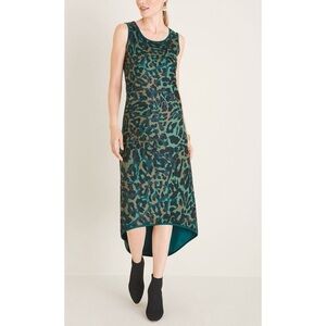 Chico's Petite Green Animal Print Sleeveless Midi Dress Sz 1P (US 8/10)
